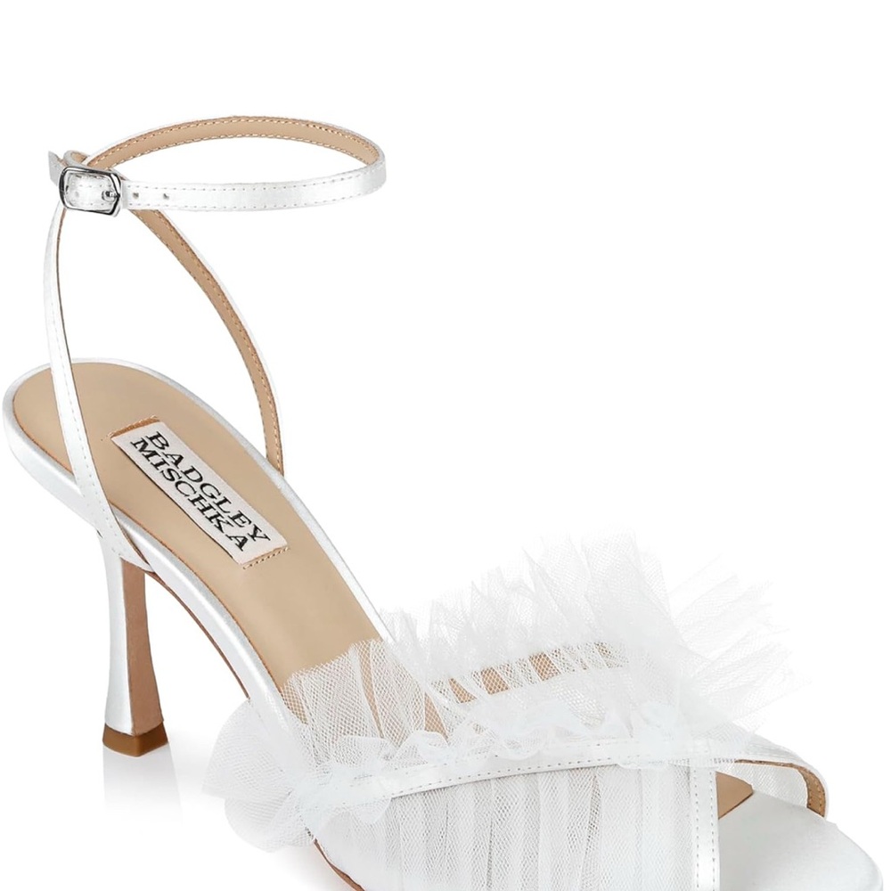 Badgley Mischka White Tulle Ankle-Strap Heels